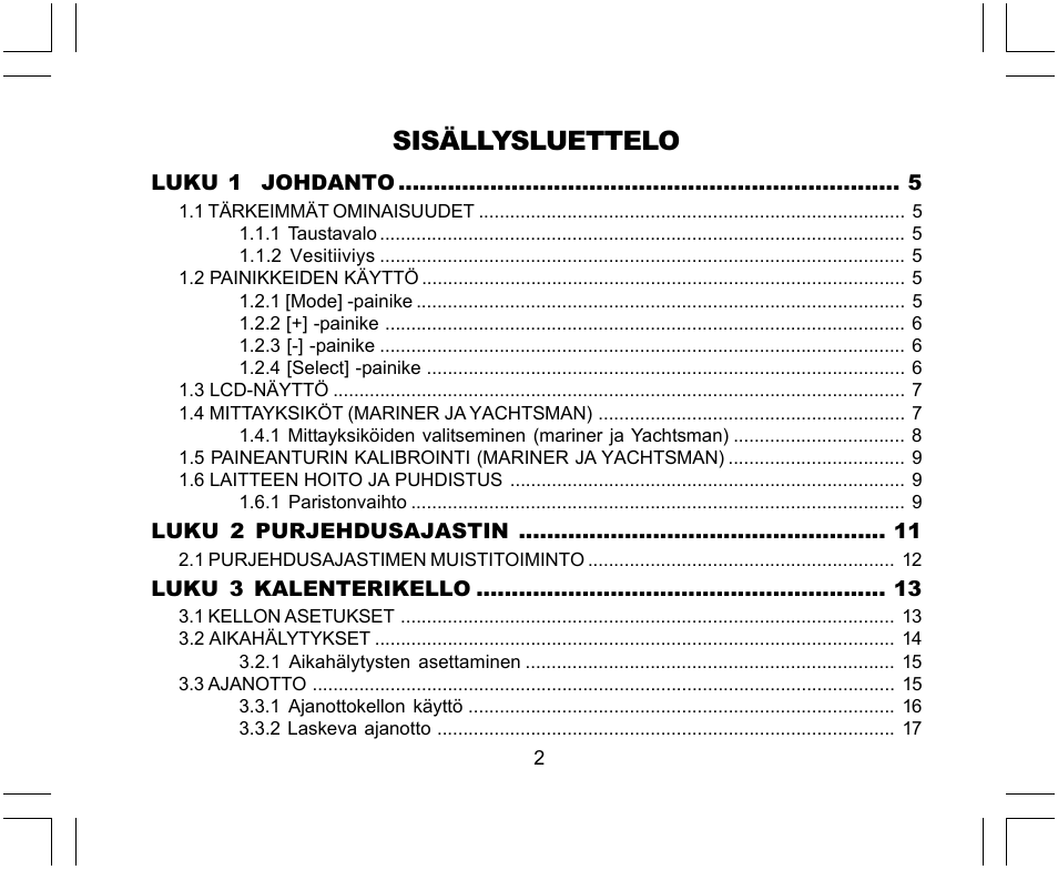 Sisällysluettelo | SUUNTO Yachtsman User Manual | Page 206 / 270