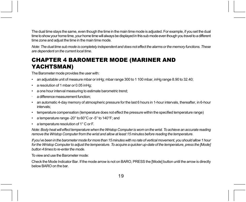 Chapter 4 barometer mode (mariner and yachtsman) | SUUNTO Yachtsman User Manual | Page 21 / 270