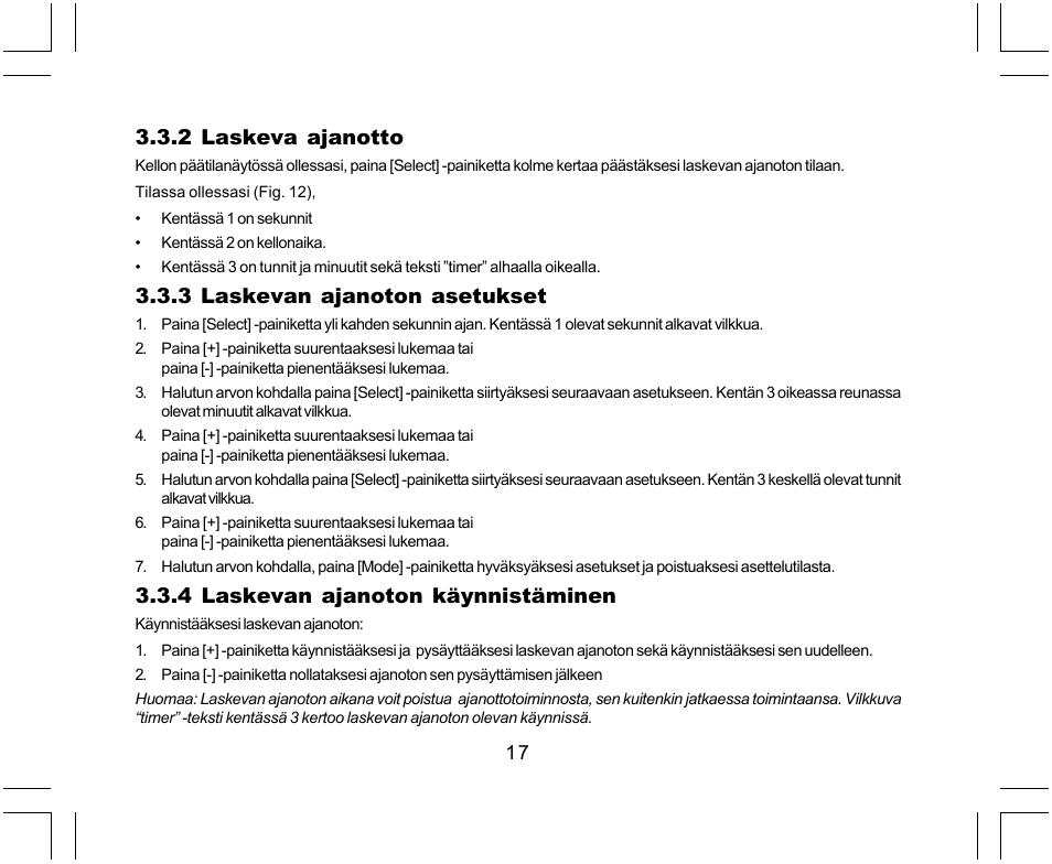 2 laskeva ajanotto, 3 laskevan ajanoton asetukset, 4 laskevan ajanoton käynnistäminen | SUUNTO Yachtsman User Manual | Page 221 / 270