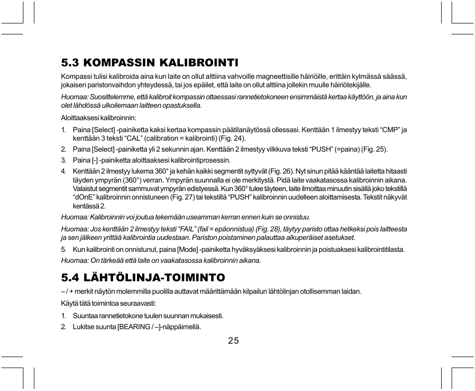 3 kompassin kalibrointi, 4 lähtölinja-toiminto | SUUNTO Yachtsman User Manual | Page 229 / 270