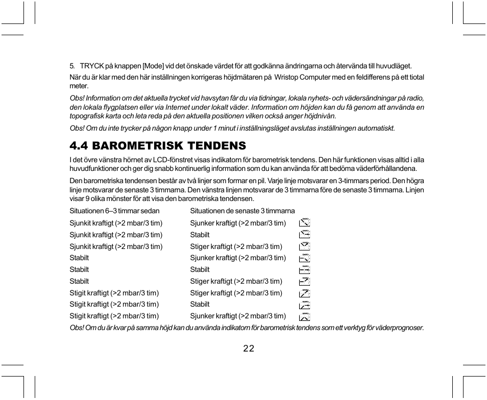 4 barometrisk tendens | SUUNTO Yachtsman User Manual | Page 258 / 270