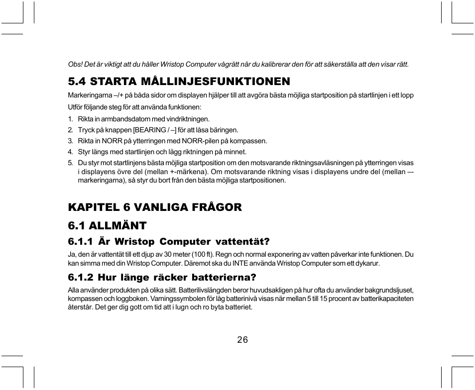 4 starta mållinjesfunktionen, Kapitel 6 vanliga frågor 6.1 allmänt | SUUNTO Yachtsman User Manual | Page 262 / 270