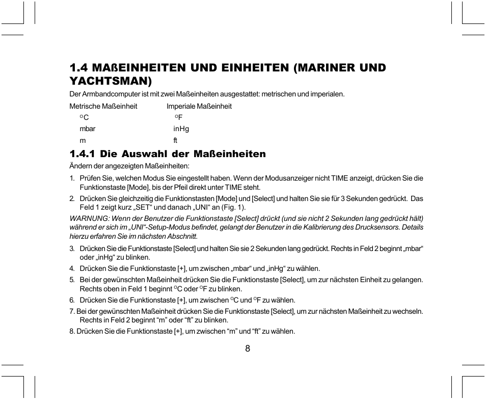 1 die auswahl der maßeinheiten | SUUNTO Yachtsman User Manual | Page 76 / 270