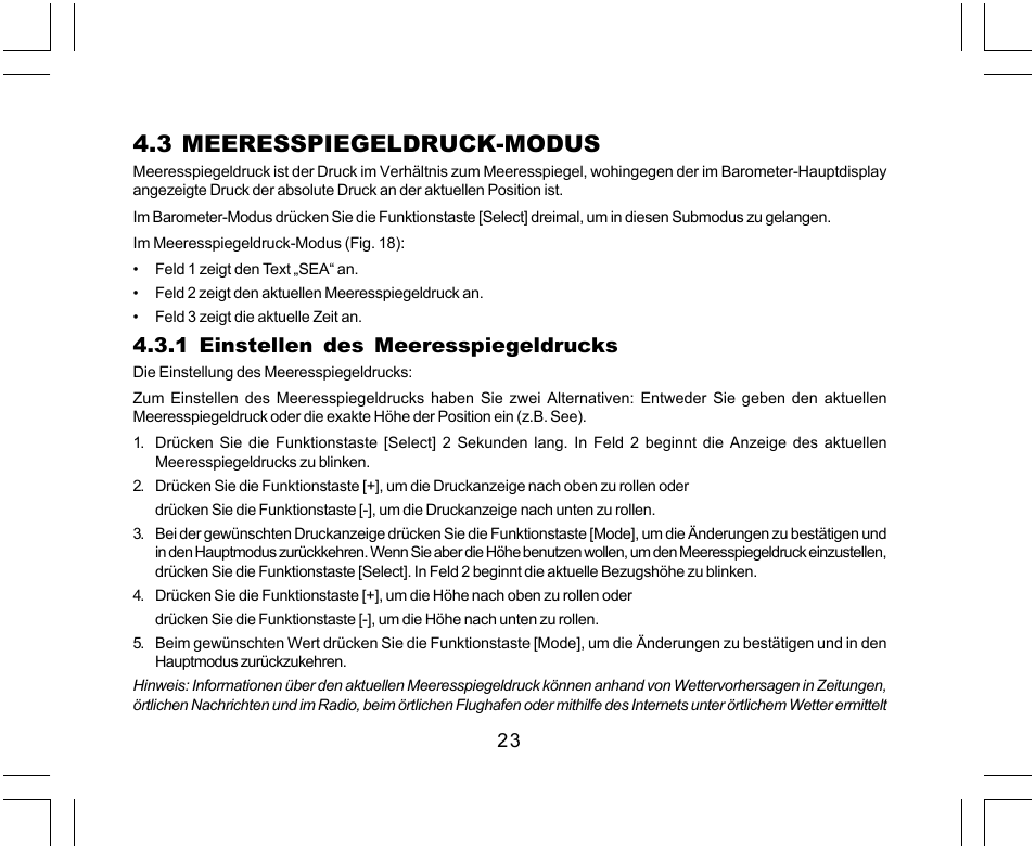 3 meeresspiegeldruck-modus, 1 einstellen des meeresspiegeldrucks | SUUNTO Yachtsman User Manual | Page 91 / 270