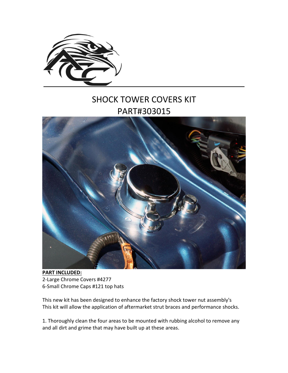 American Car Craft Chrysler 300 _ Dodge Charger_Magnum 3.5_5.7_6.1L Shock Tower Cap Set 8Pc Chrome 2005-2010 User Manual | 2 pages