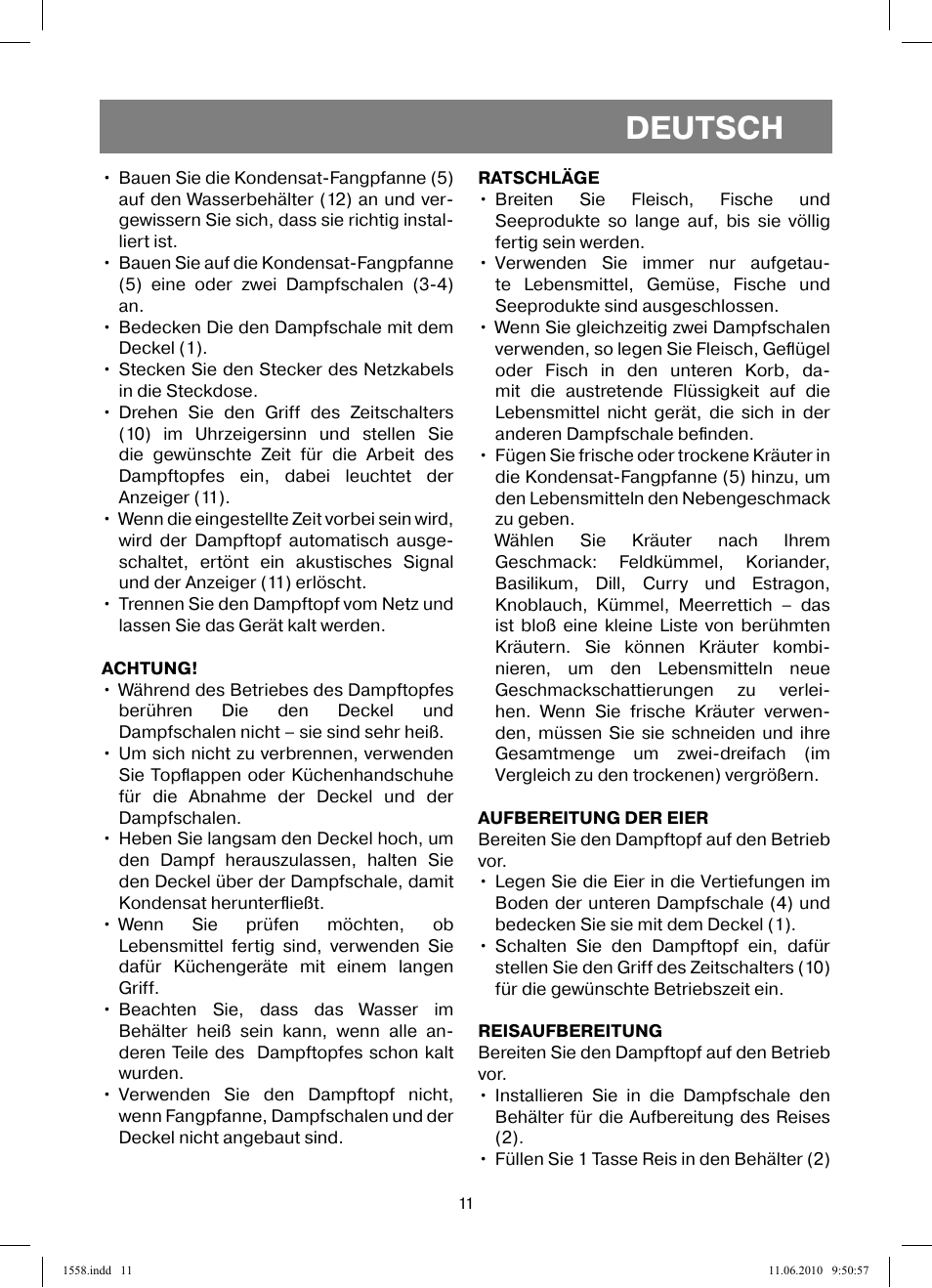 Deutsch | Vitek VT-1558 User Manual | Page 11 / 64