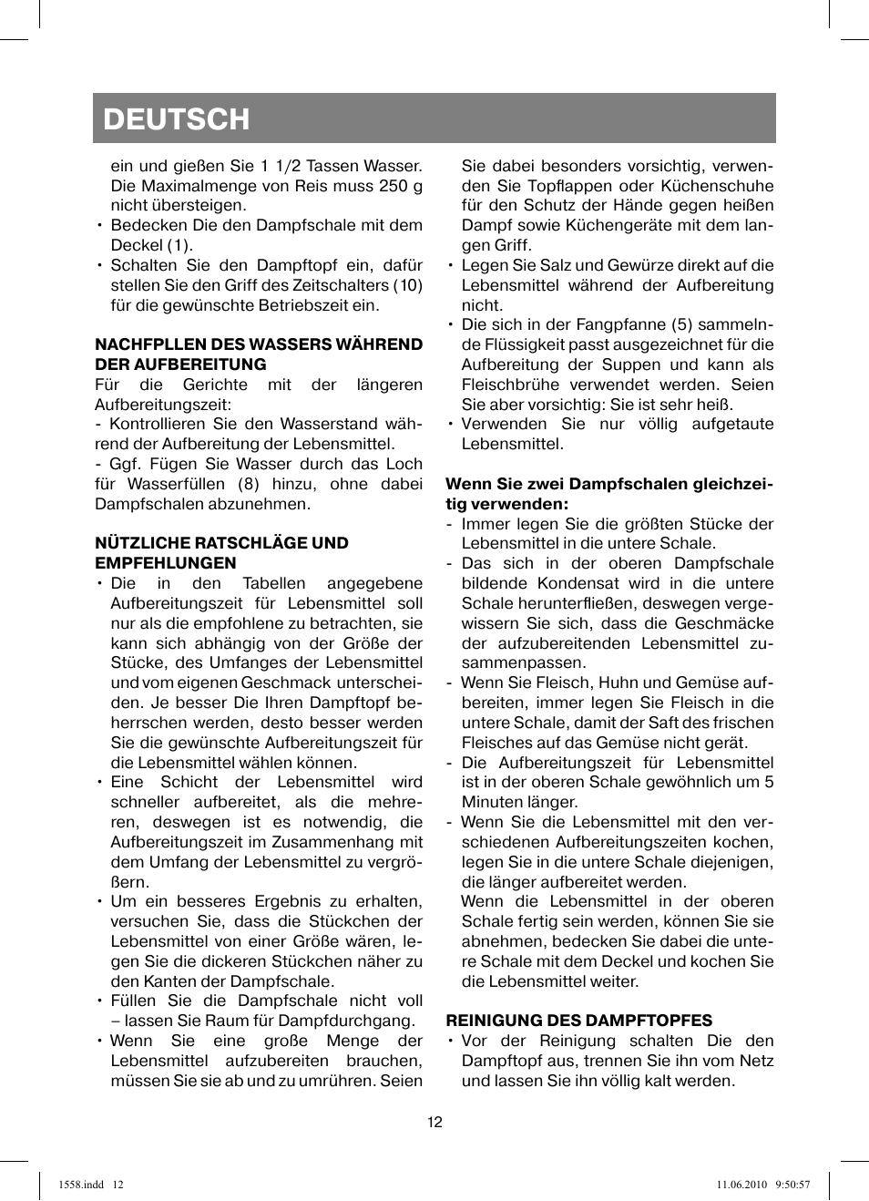 Deutsch | Vitek VT-1558 User Manual | Page 12 / 64