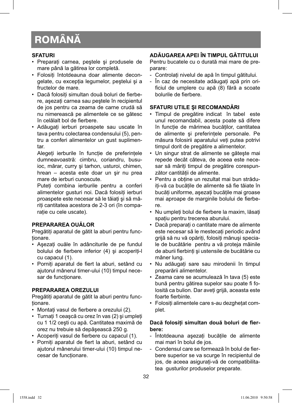 Română | Vitek VT-1558 User Manual | Page 32 / 64