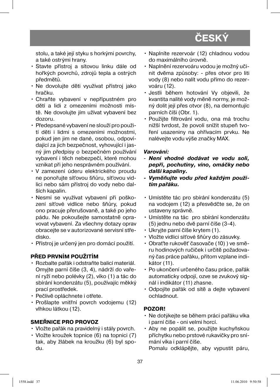 Český | Vitek VT-1558 User Manual | Page 37 / 64