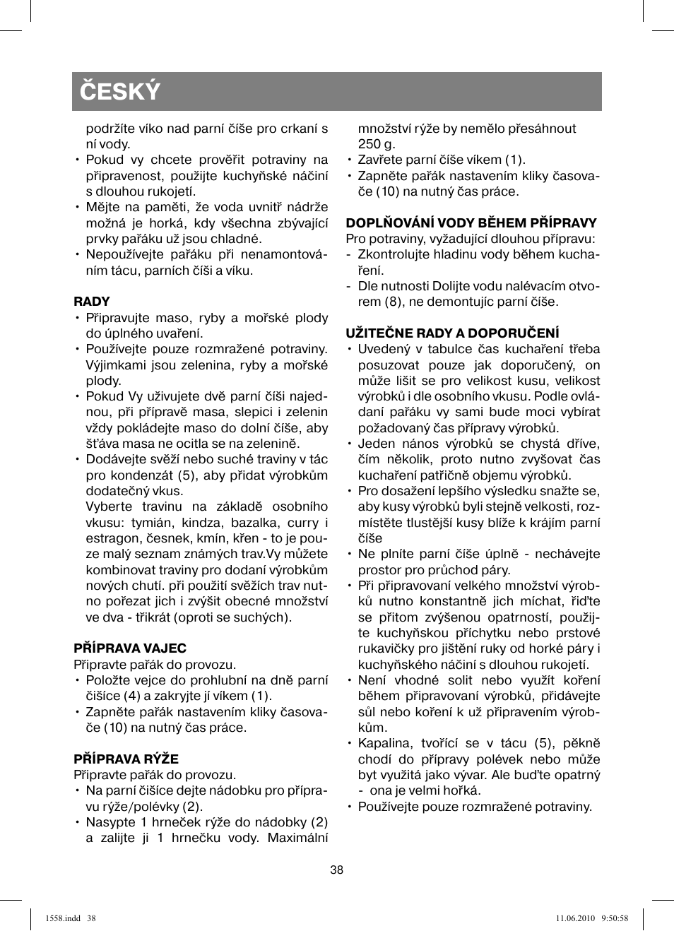 Český | Vitek VT-1558 User Manual | Page 38 / 64