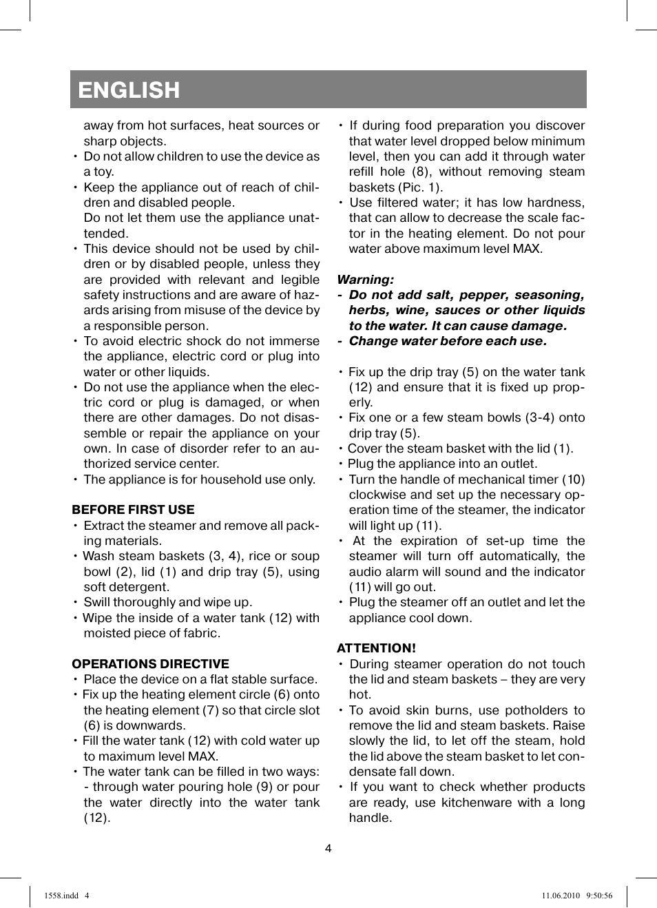 English | Vitek VT-1558 User Manual | Page 4 / 64