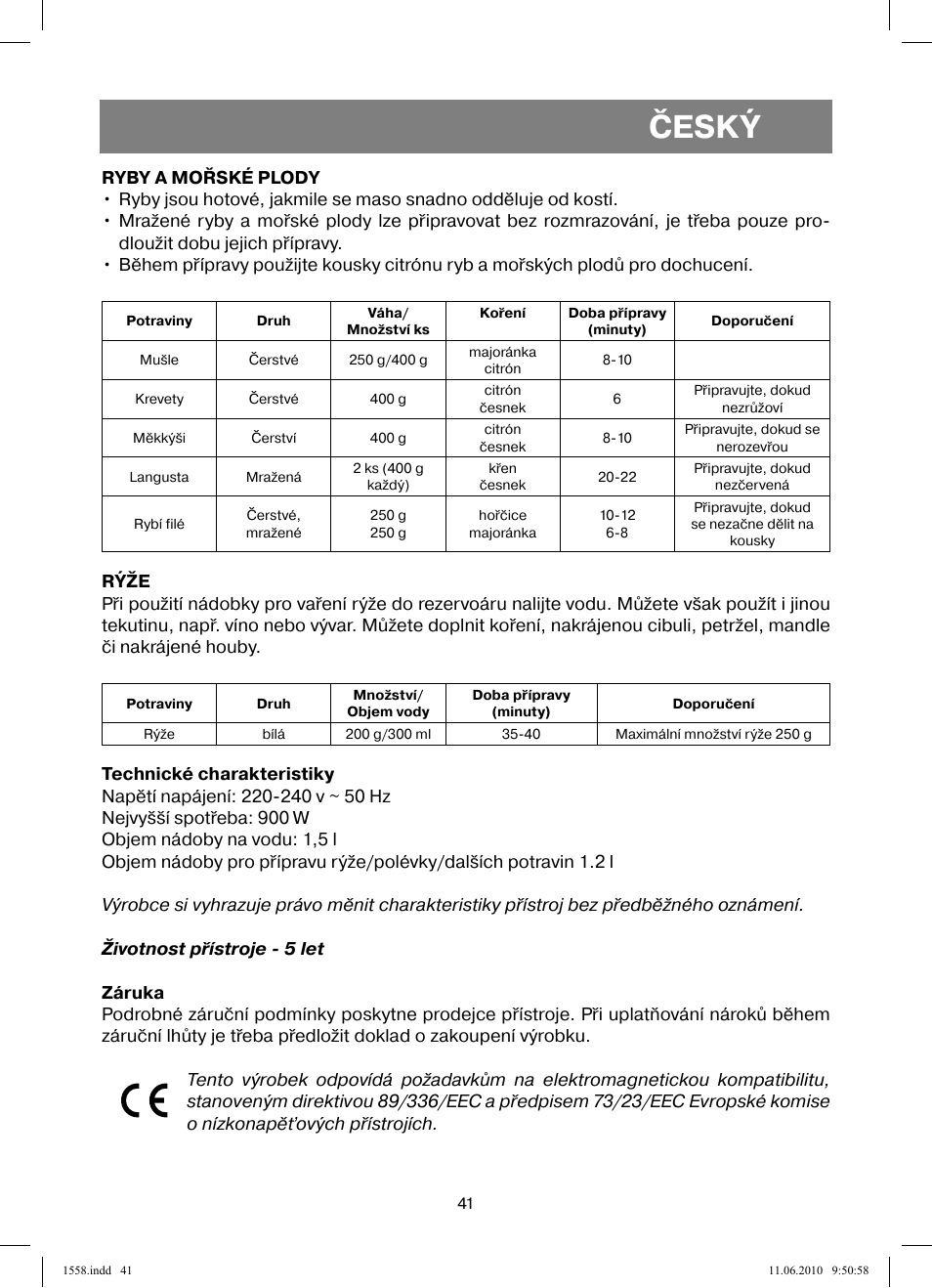 Český | Vitek VT-1558 User Manual | Page 41 / 64