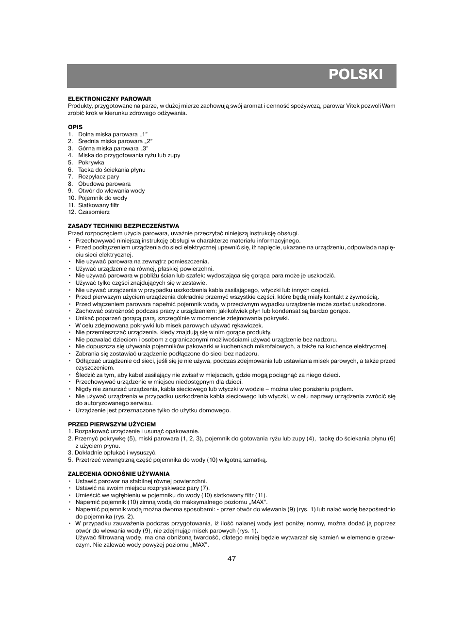 Polski | Vitek VT-1551 B User Manual | Page 47 / 68