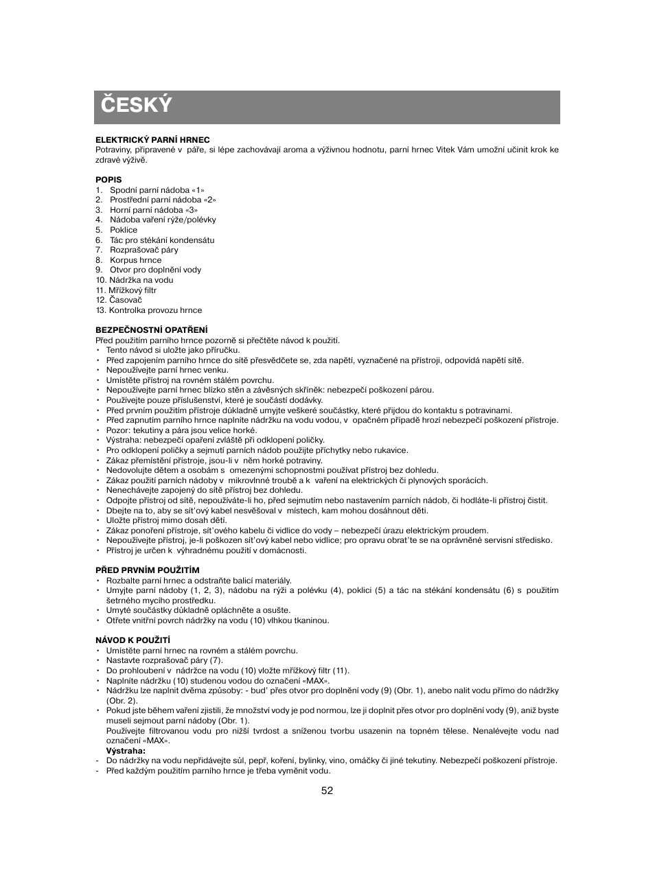 Český | Vitek VT-1551 B User Manual | Page 52 / 68