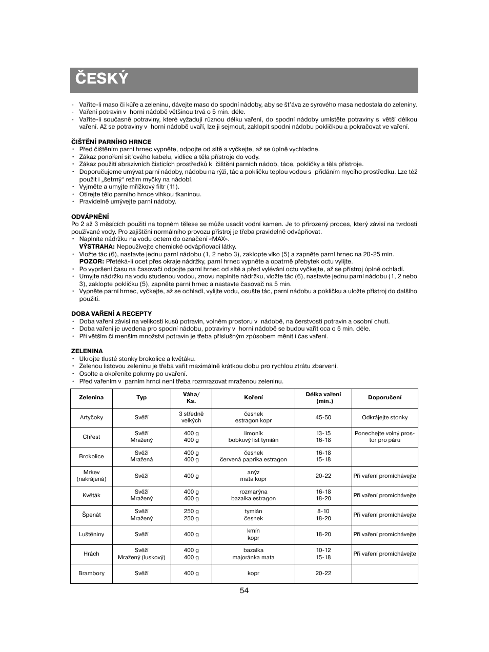 Český | Vitek VT-1551 B User Manual | Page 54 / 68