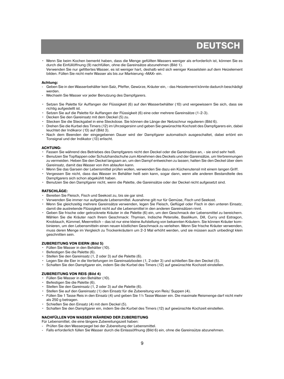 Deutsch | Vitek VT-1551 B User Manual | Page 9 / 68