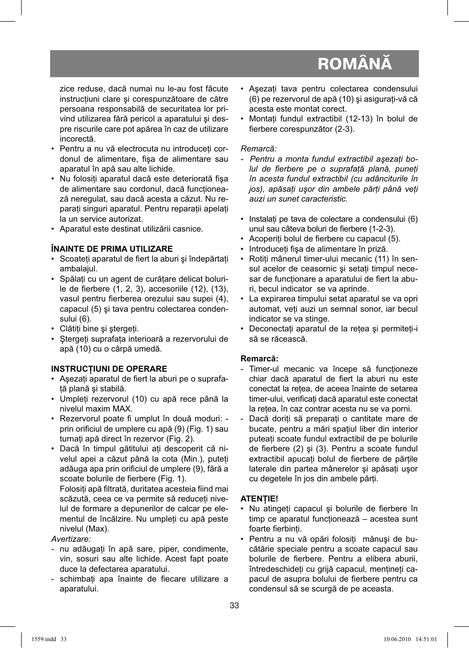 Română | Vitek VT-1559 User Manual | Page 33 / 64