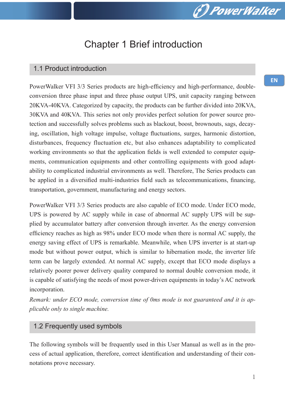 Chapter 1 brief introduction | PowerWalker VFI 20000TP 3_3 BX User Manual | Page 7 / 36