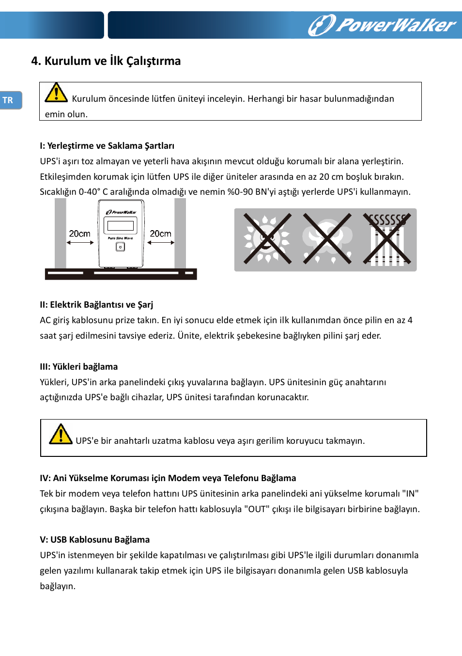 Kurulum ve ilk çalıştırma | PowerWalker VI 600 SW User Manual | Page 78 / 160