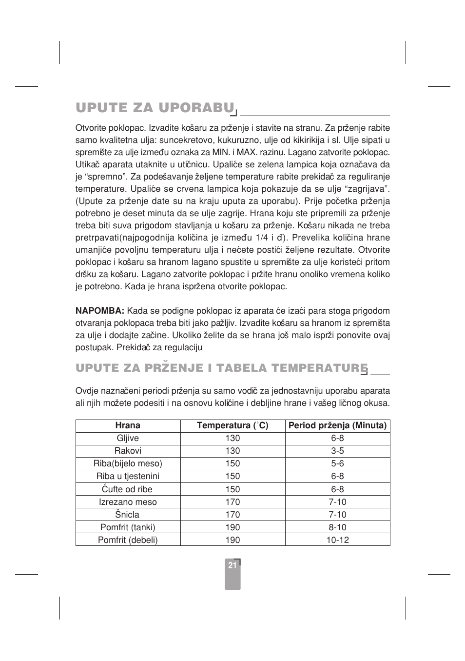 Upute za uporabu | SINBO SDF 3817 User Manual | Page 22 / 44