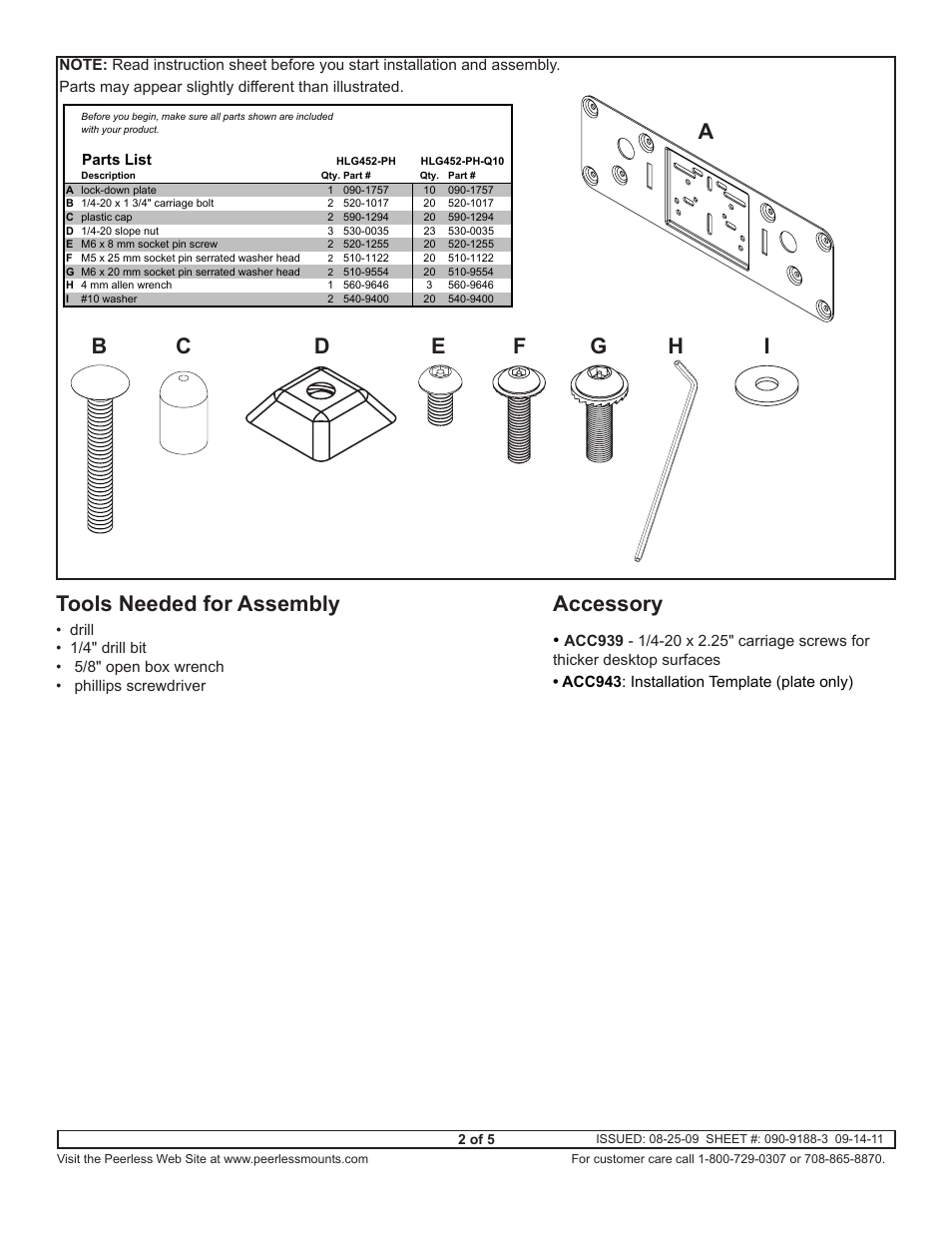 Ad accessory | Peerless-AV HLG452-PH-Q10 - Installation User Manual | Page 2 / 5