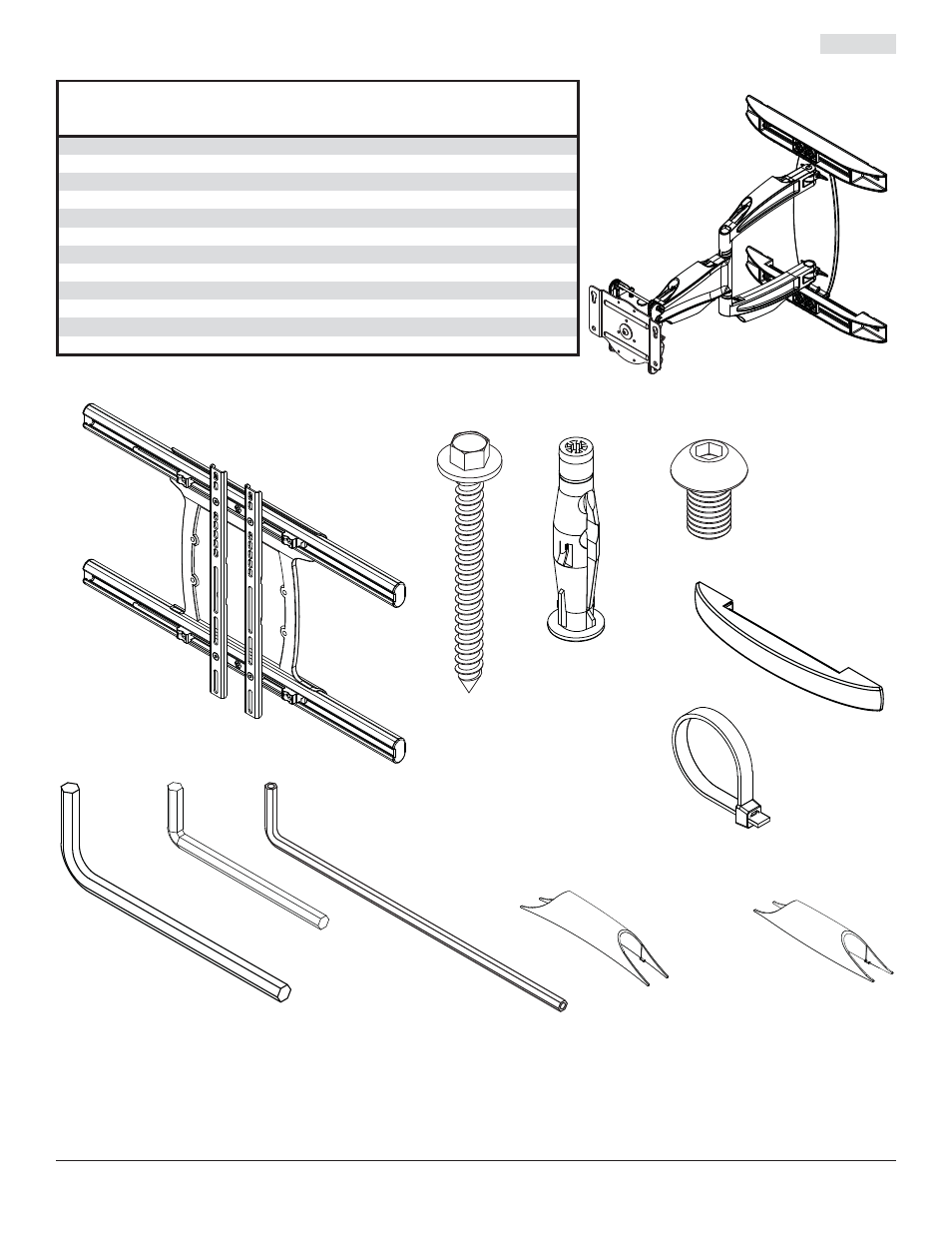 Lista de piezas | Peerless-AV SA761PU-AW - Installation User Manual | Page 20 / 53