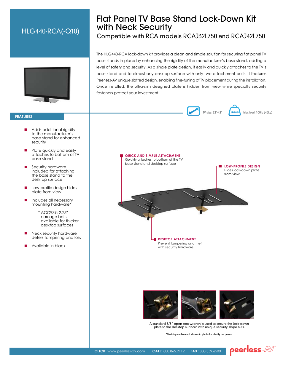 Peerless-AV HLG440-RCA-Q10  - Sell Sheet User Manual | 2 pages