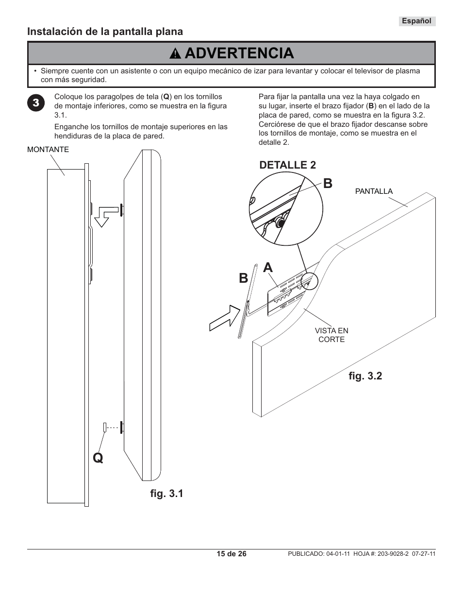 Advertencia, Ba b | Peerless-AV SUF651 - Installation User Manual | Page 15 / 26