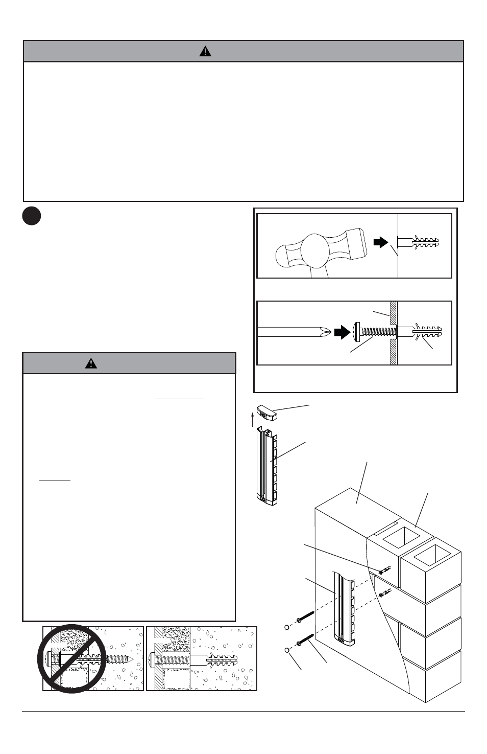 12 c, Ac b, Installation to solid concrete or cinder block | Warning, Fi g. 1.1 fi g. 1.2 | Peerless-AV ESHV20 - Installation User Manual | Page 5 / 27