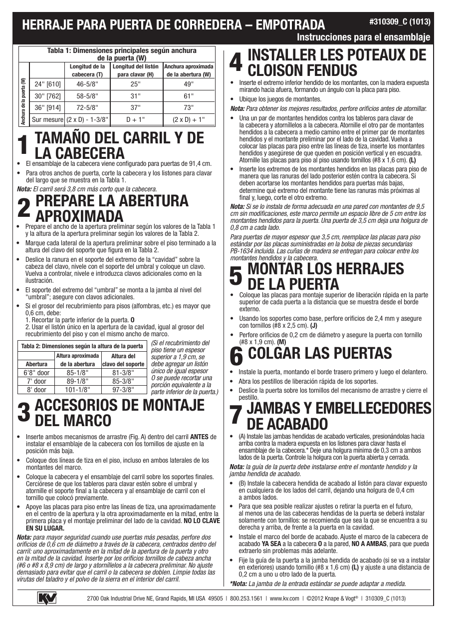 Herraje para puerta de corredera – empotrada | Knape&Vogt PKF-150 Series User Manual | Page 6 / 6