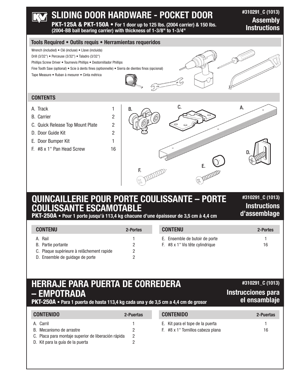 Knape&Vogt PKT-150A Series User Manual | 4 pages