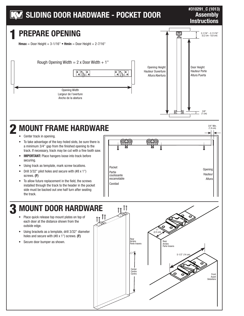 Sliding door hardware - pocket door, Assembly instructions | Knape&Vogt PKT-150A Series User Manual | Page 2 / 4