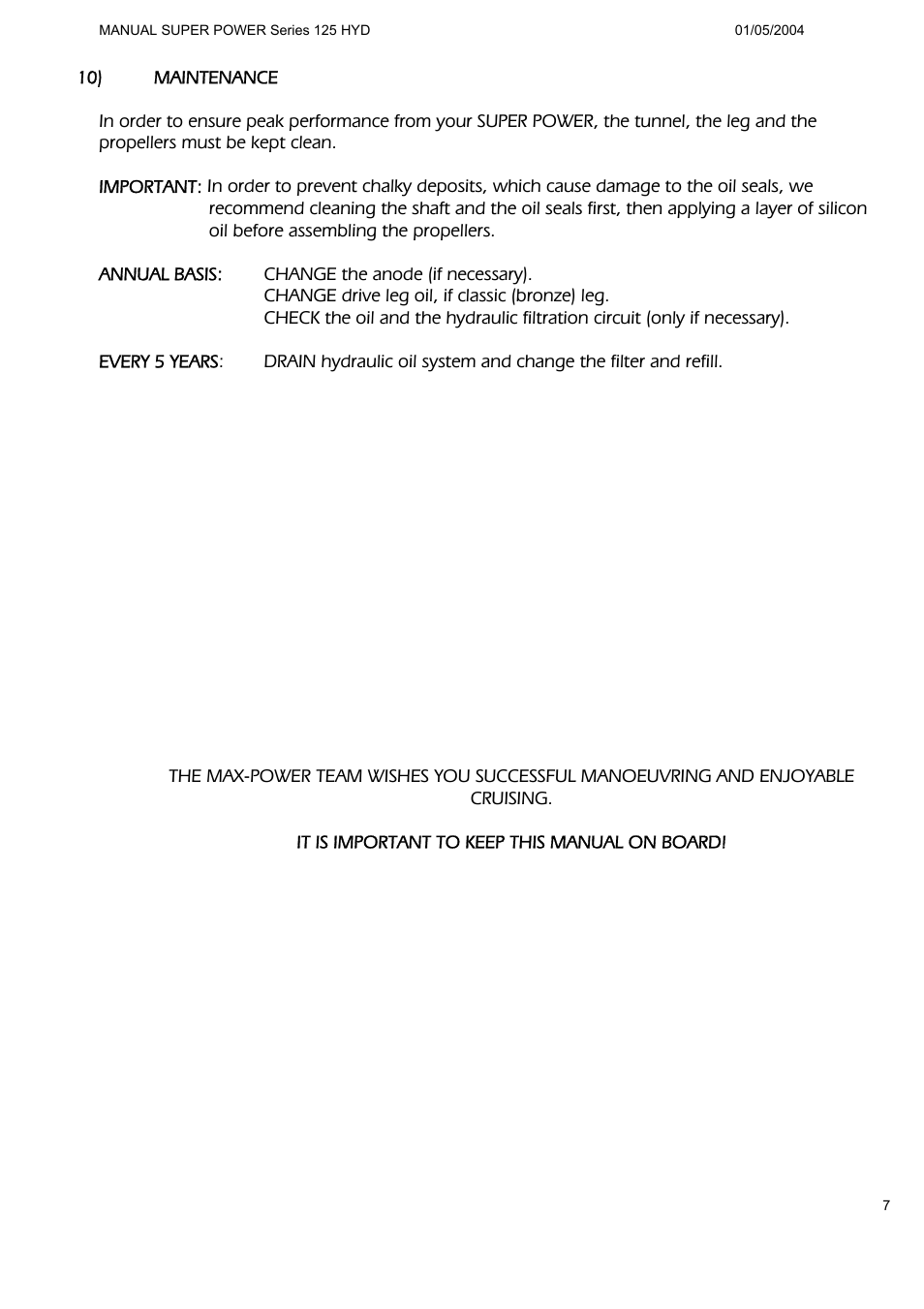 MAX Power HYD125 Hydraulic Tunnel Thruster User Manual | Page 8 / 20