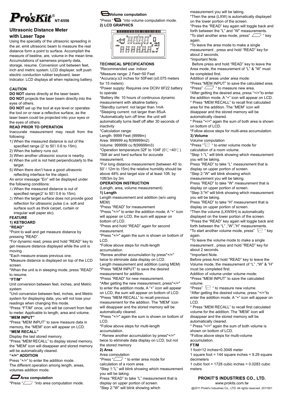 Prokit's Industries NT-6556 User Manual | 2 pages