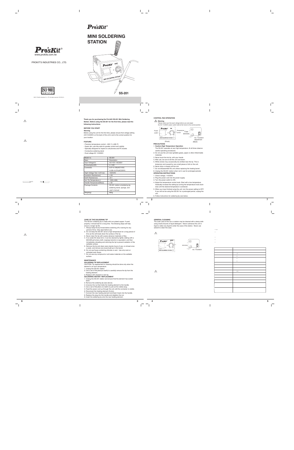 Prokit's Industries SS-201 User Manual | 1 page