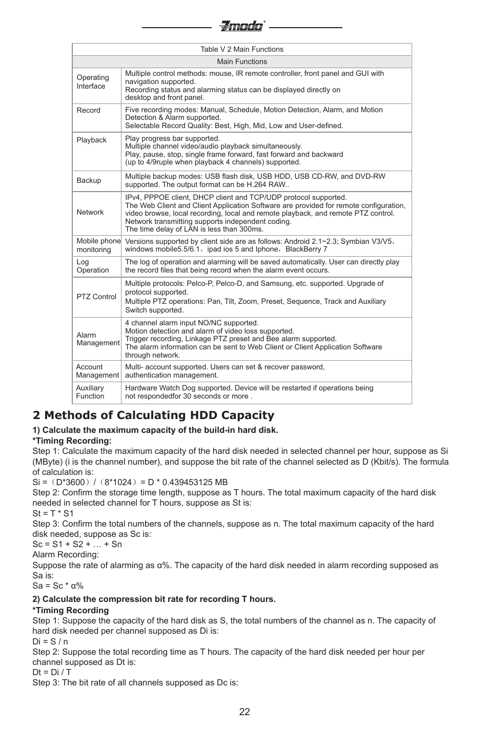 2 methods of calculating hdd capacity | ZMODO ZMD-DC-SBN6 16 Channel Standalone DVR User Manual | Page 23 / 28