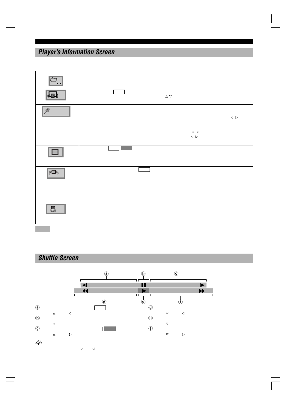 Player’s information screen, Shuttle screen, 24 player’s information screen | Yamaha DV-C6280 User Manual | Page 28 / 39