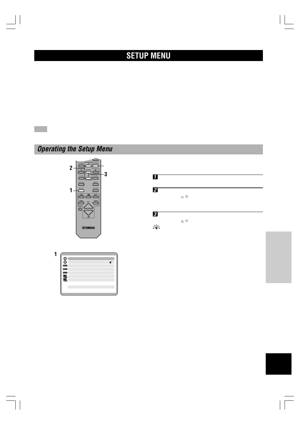 Setup menu, Operating the setup menu | Yamaha DV-C6280 User Manual | Page 29 / 39