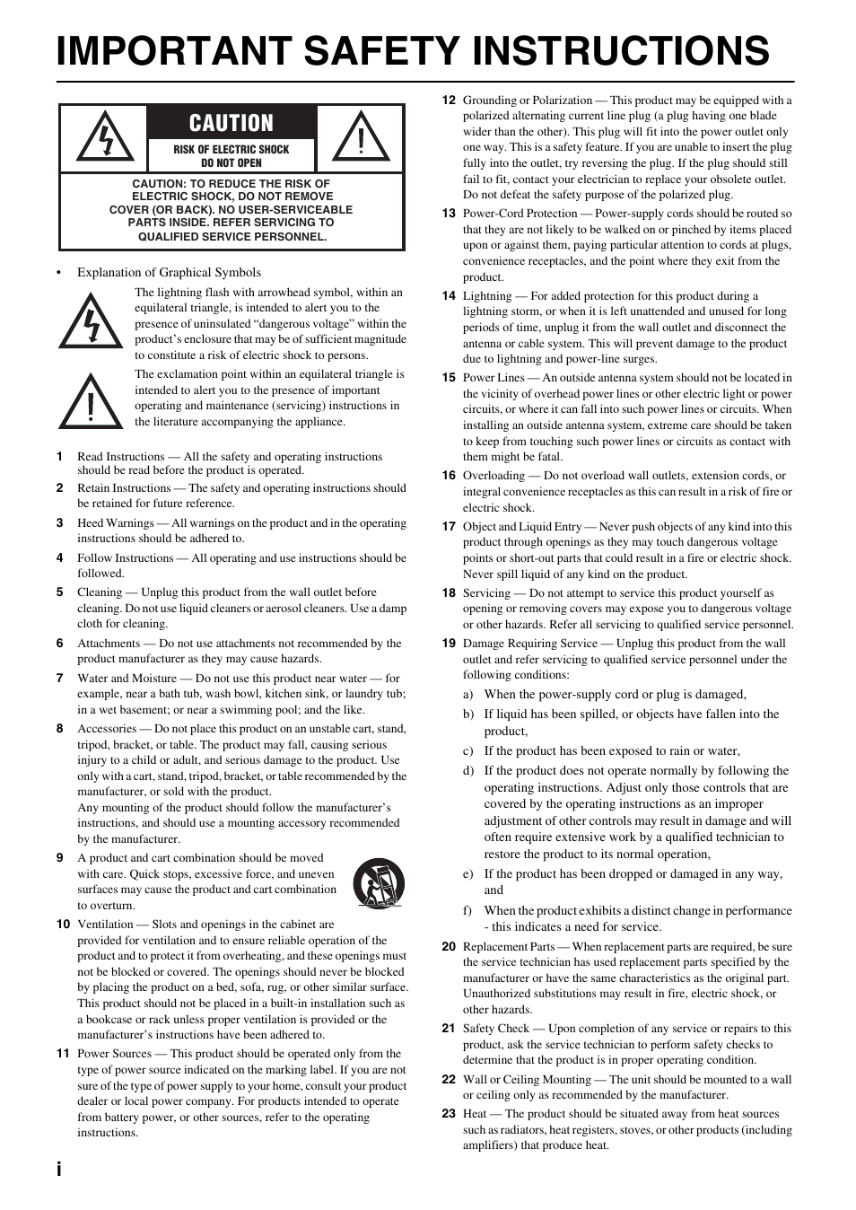 Important safety instructions, Caution | Yamaha DVD-S2500 User Manual | Page 2 / 36