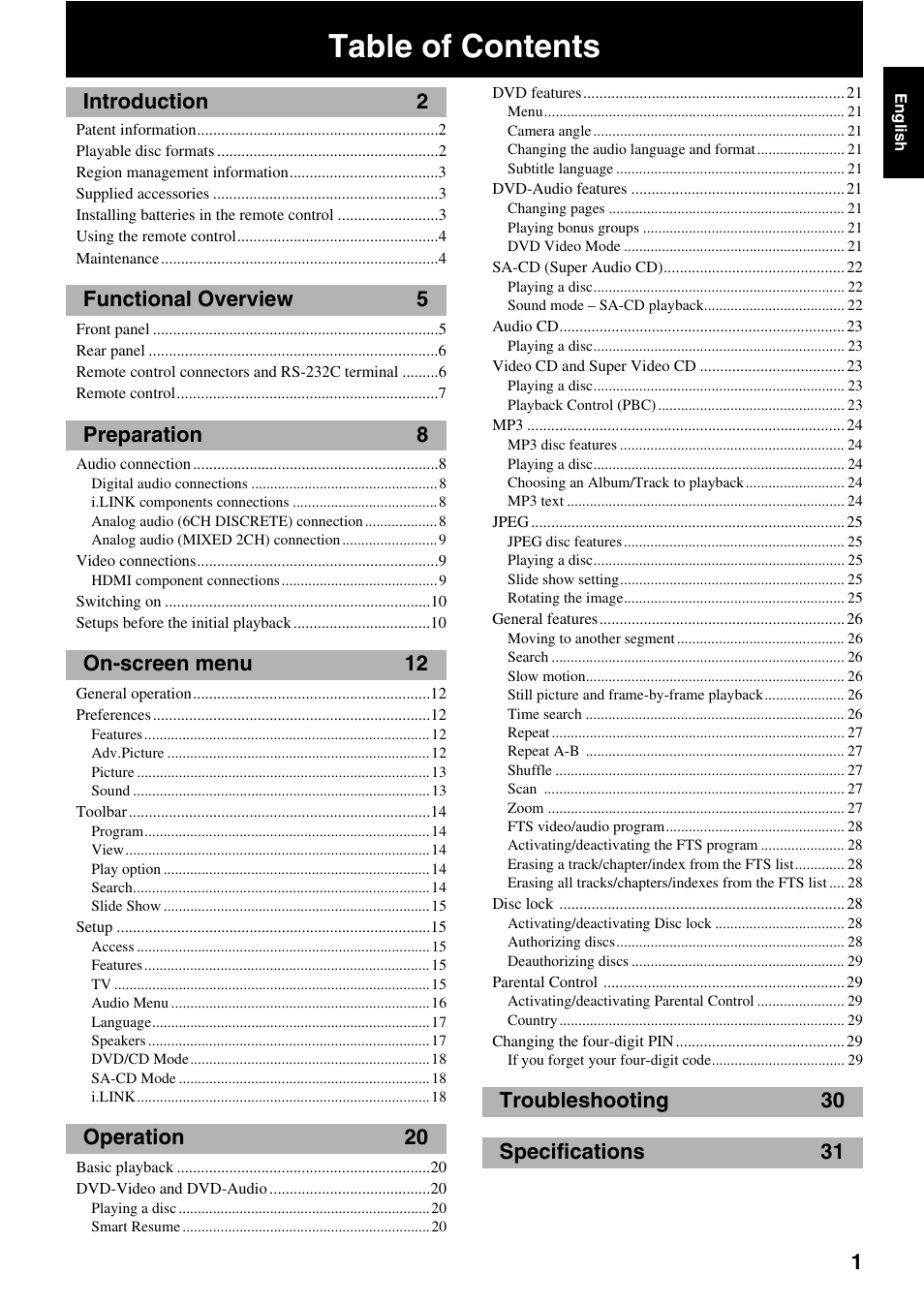 Yamaha DVD-S2500 User Manual | Page 5 / 36