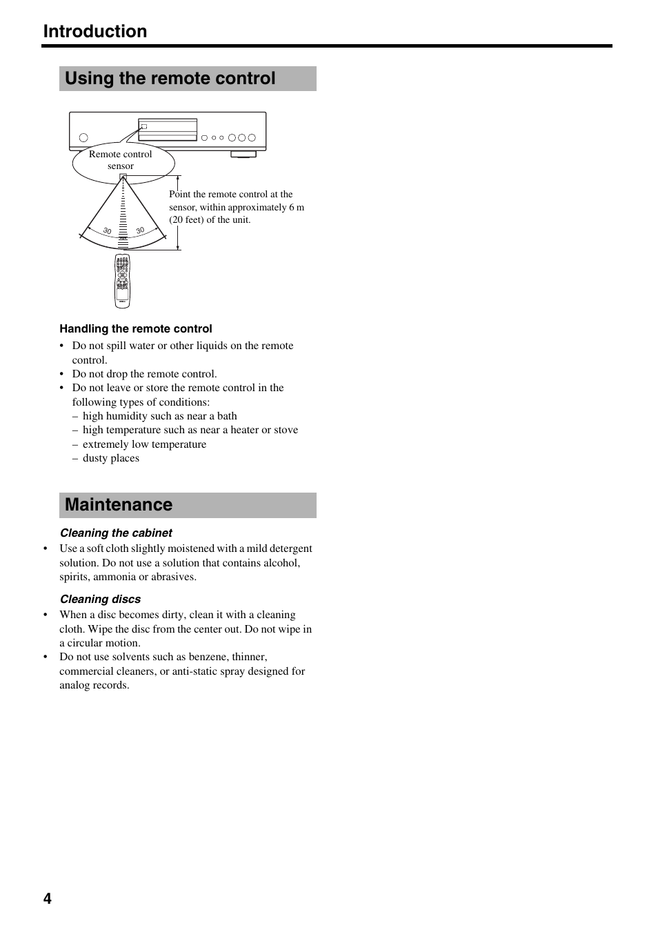 Using the remote control, Maintenance, Using the remote control maintenance | Introduction | Yamaha DVD-S2500 User Manual | Page 8 / 36