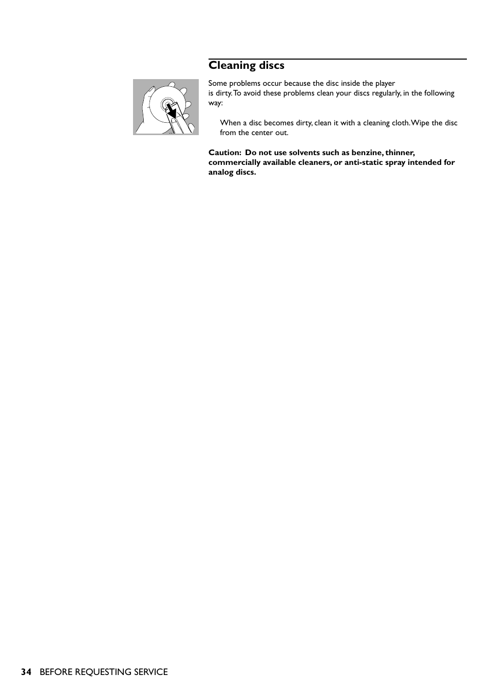 Cleaning discs | Yamaha DVD-S510 User Manual | Page 34 / 36