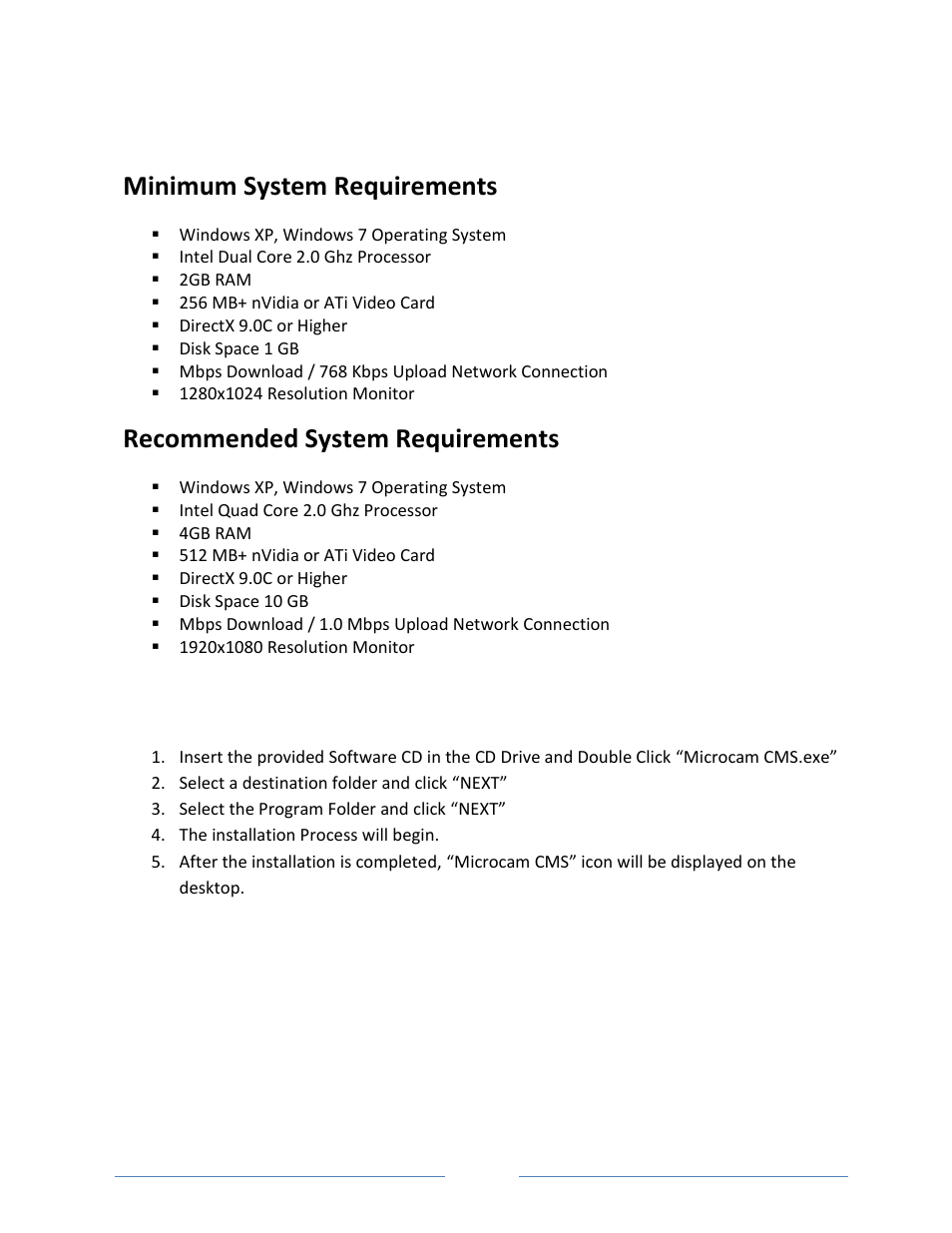 1. pc system requirement, 2. installation, Minimum system requirements | Recommended system requirements | Vonnic VVRHD1620M 16CH HD-SDI 1080P High Resolution DVR (Hard Drive Not Included) User Manual | Page 80 / 96