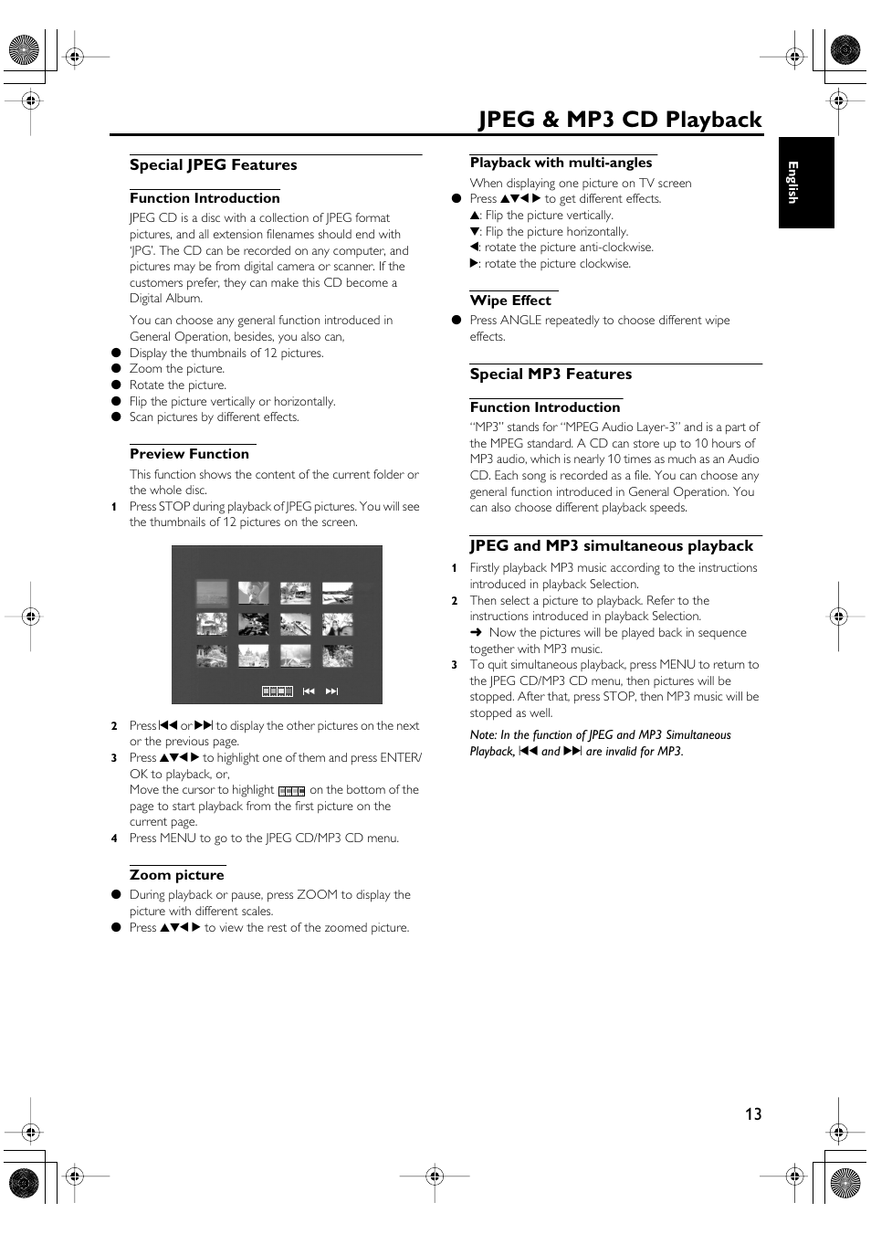Special jpeg features, Special mp3 features, Function introduction | Jpeg and mp3 simultaneous playback, Jpeg & mp3 cd playback | Yamaha DV-SL100 User Manual | Page 17 / 30