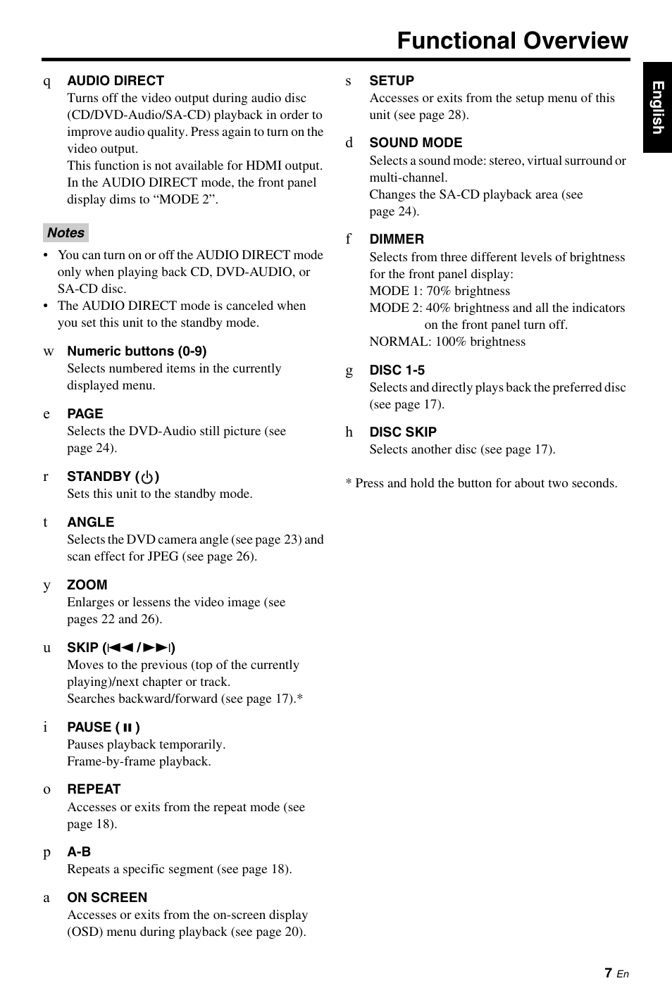 Functional overview | Yamaha DVD-C961 User Manual | Page 11 / 51