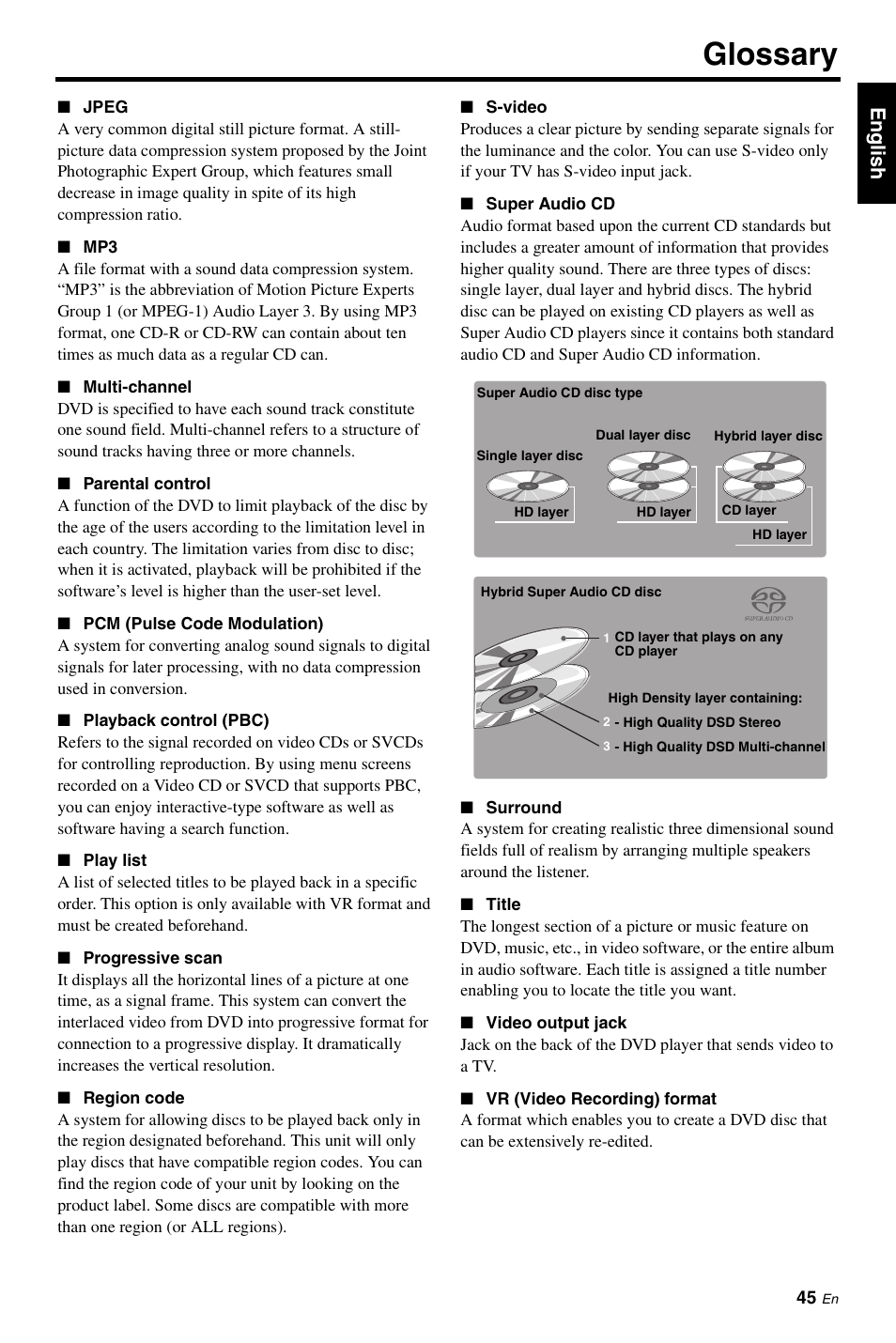 Glossary, Eng lish | Yamaha DVD-C961 User Manual | Page 49 / 51