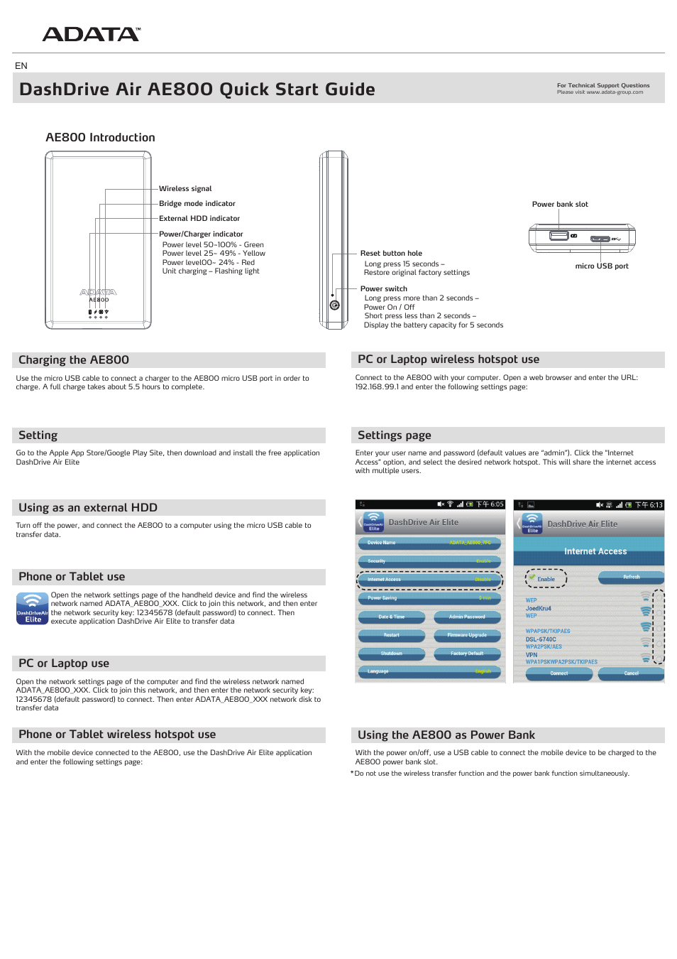 ADATA DashDrive Air AE800 User Manual | 1 page