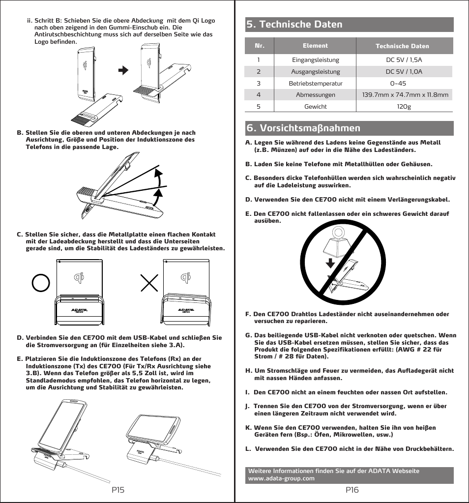 Technische daten 6. vorsichtsmaßnahmen | ADATA CE700 User Manual | Page 10 / 27