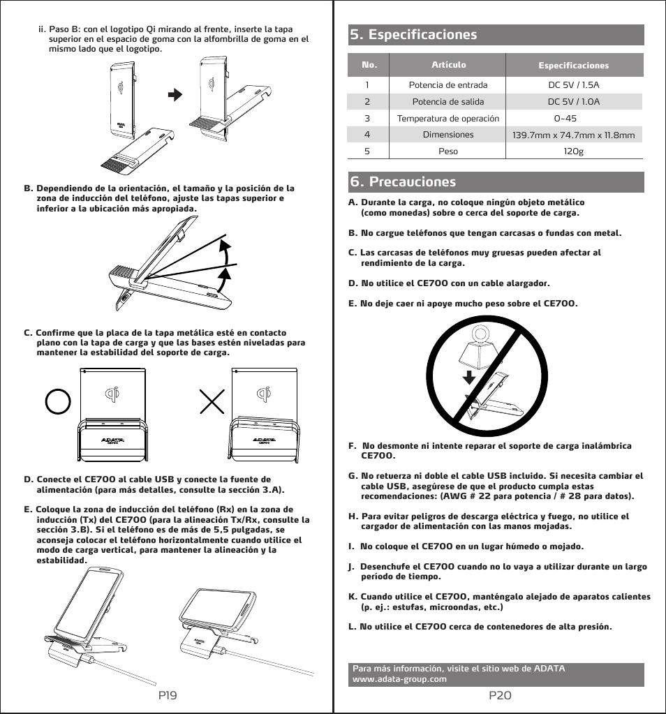 Especificaciones 6. precauciones | ADATA CE700 User Manual | Page 12 / 27