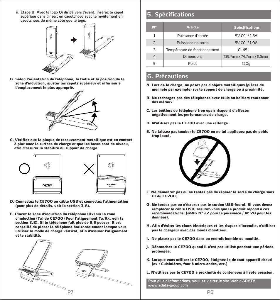 Spécifications 6. précautions | ADATA CE700 User Manual | Page 6 / 27